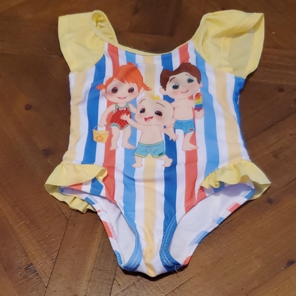 Kids Swim One Piece with Stripes and Cartoon Characters